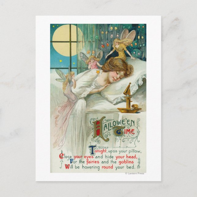 Halloween-Älvor runt sömnkvinnor Vykort (Framsida)