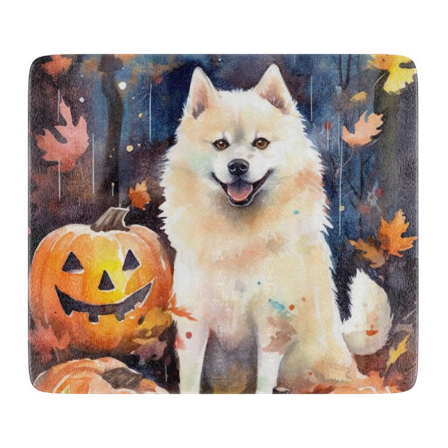 Halloween American Akita med pumpor Scary (Framsidan)