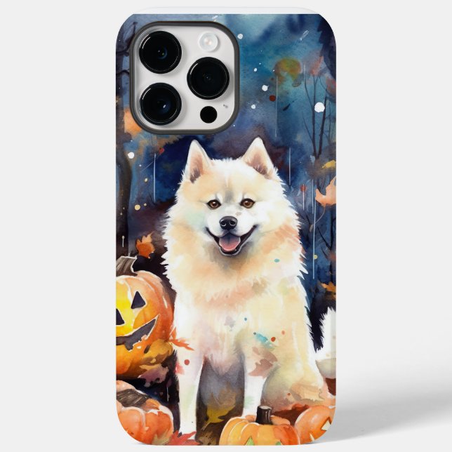 Halloween American Akita med pumpor Scary (Baksida)