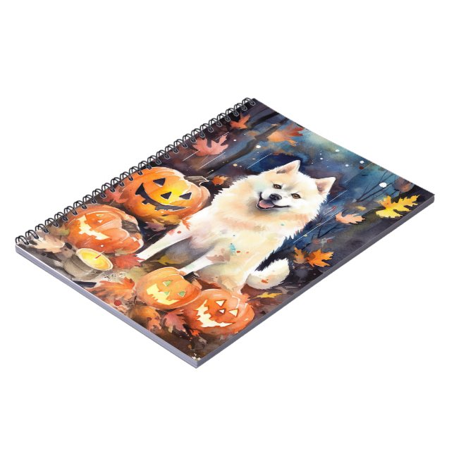 Halloween American Akita med pumpor Scary Anteckningsbok (Vänstra Sidan)