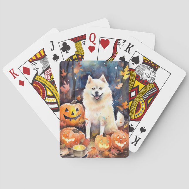 Halloween American Akita med pumpor Scary Casinokort (Baksidan)