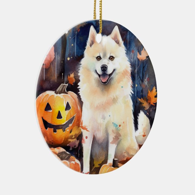 Halloween American Akita med pumpor Scary Julgransprydnad Keramik (Höger)