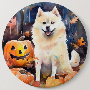 Halloween American Akita med pumpor Scary Knapp