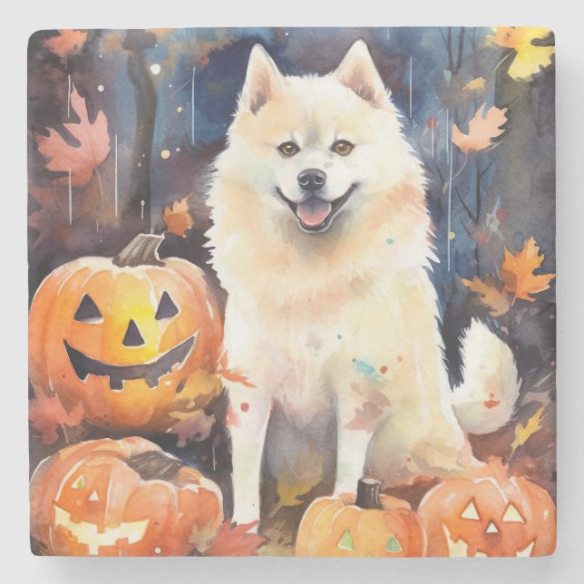 Halloween American Akita med pumpor Scary Stenunderlägg (Framsidan)