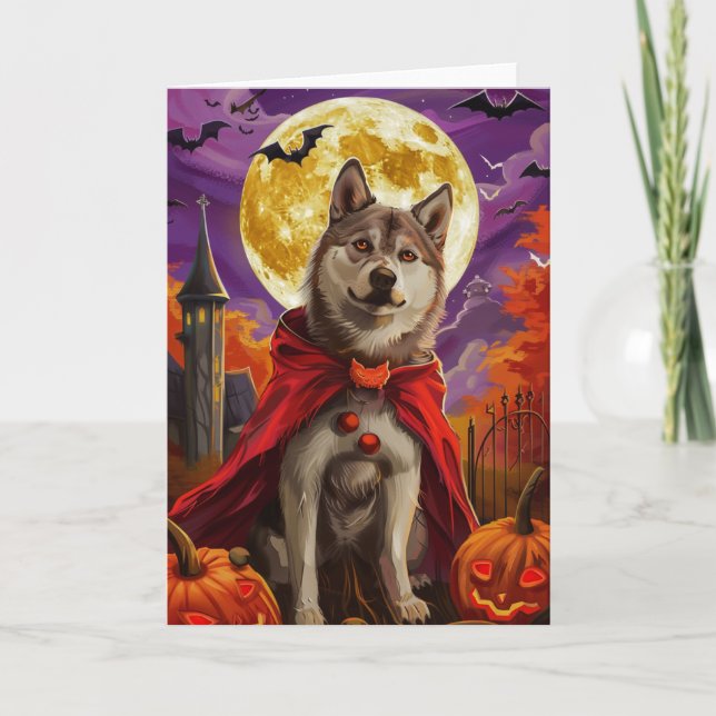 Halloween American Akita Vampire Pumpkins Scary Kort (Framsida)