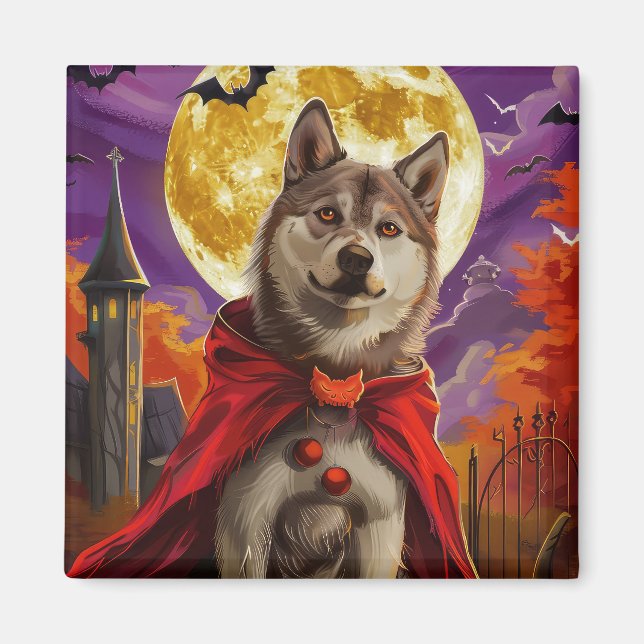 Halloween American Akita Vampire Pumpkins Scary Magnet (Framsidan)