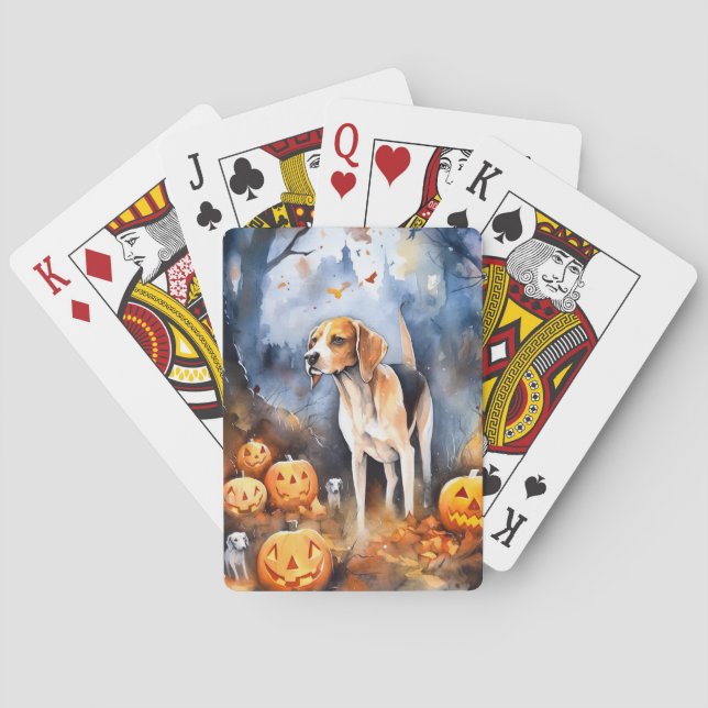 Halloween American English Foxhound with Pumpkins Casinokort (Baksidan)