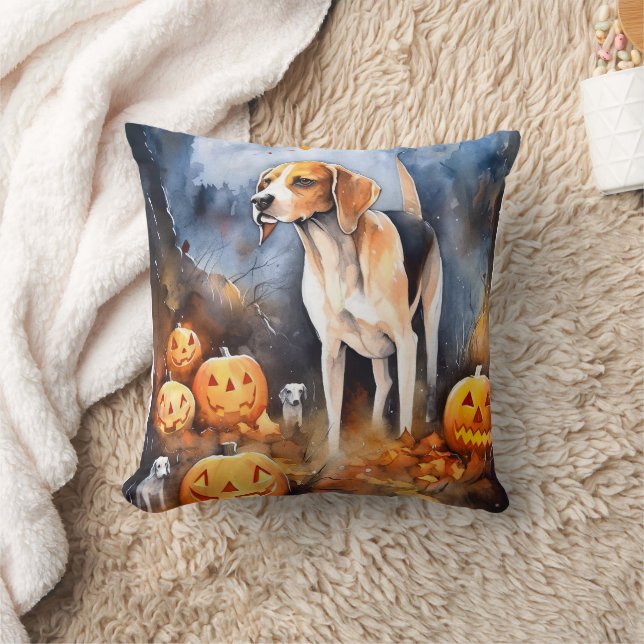 Halloween American English Foxhound with Pumpkins Kudde (Filt)