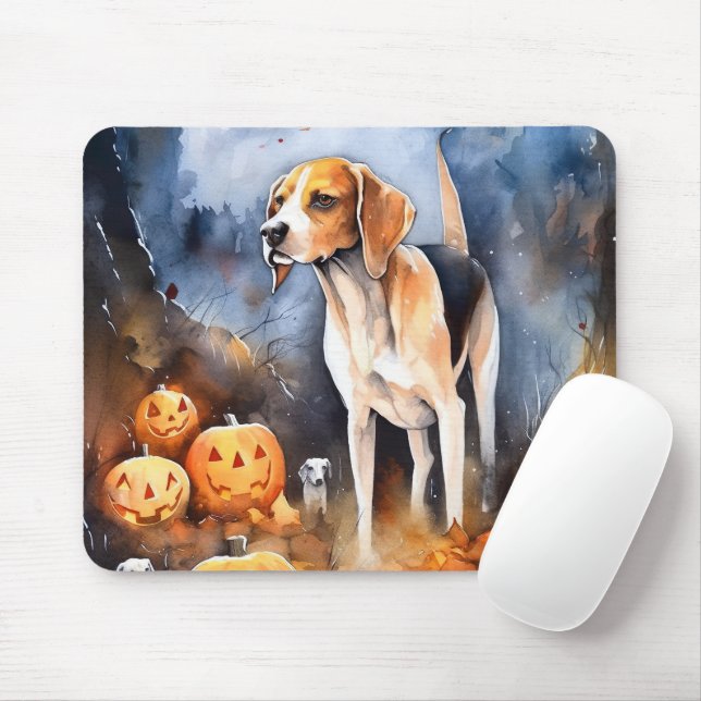 Halloween American English Foxhound with Pumpkins Musmatta (Med mus)