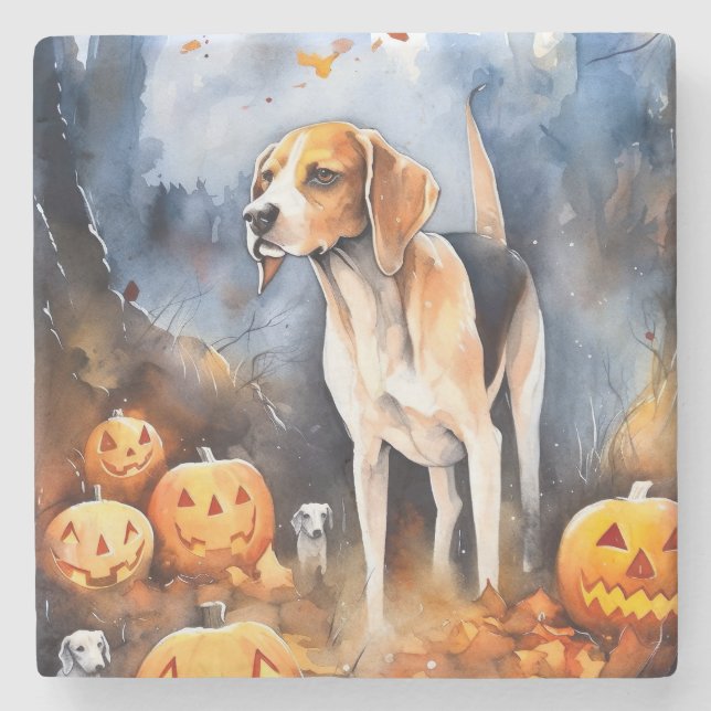Halloween American English Foxhound with Pumpkins Stenunderlägg (Framsidan)