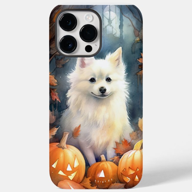 Halloween American Eskimo med pumpor Scary (Baksida)