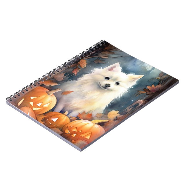 Halloween American Eskimo med pumpor Scary Anteckningsbok (Vänstra Sidan)