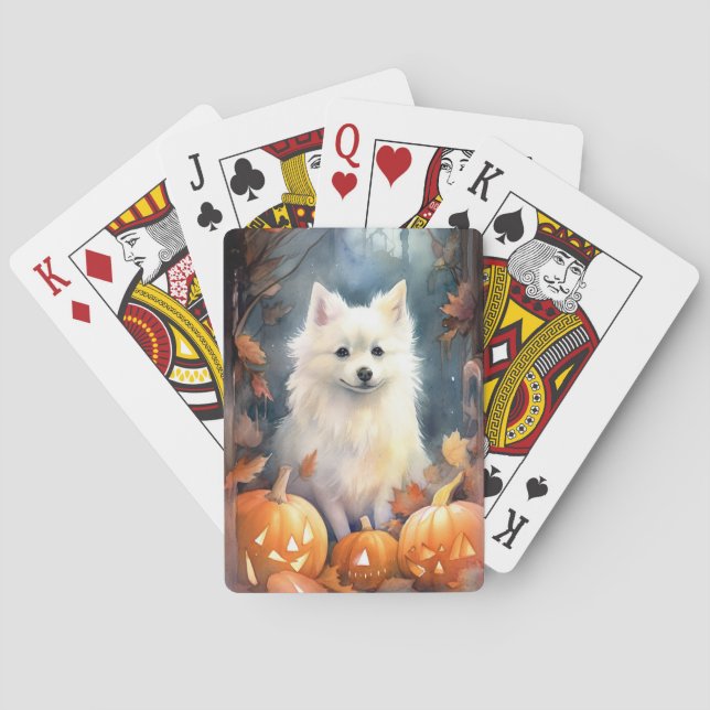 Halloween American Eskimo med pumpor Scary Casinokort (Baksidan)