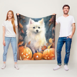 Halloween American Eskimo med pumpor Scary Fleecefilt