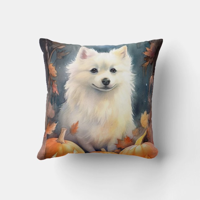 Halloween American Eskimo med pumpor Scary Kudde (Baksida)