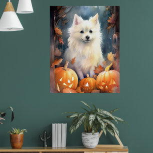 Halloween American Eskimo med pumpor Scary Poster