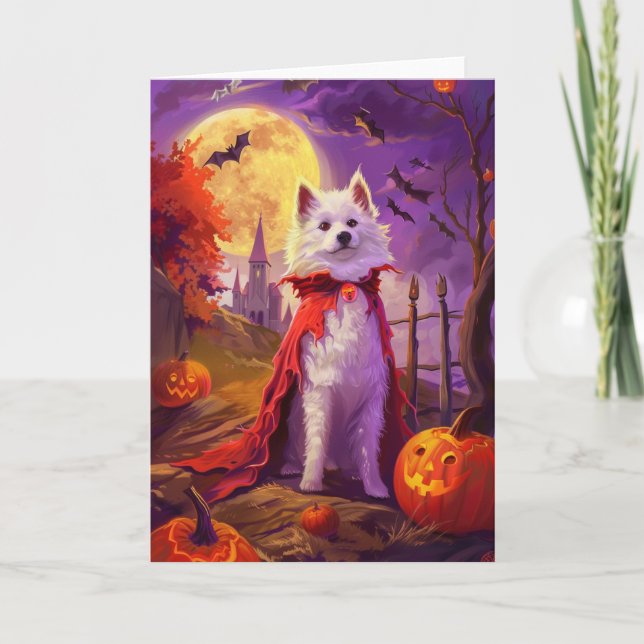 Halloween American Eskimo Pumpkins Scary Kort (Framsida)