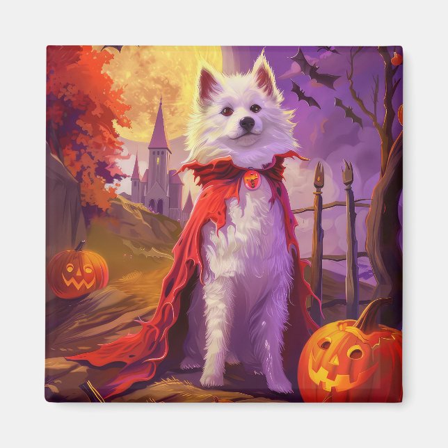 Halloween American Eskimo Pumpkins Scary Magnet (Framsidan)
