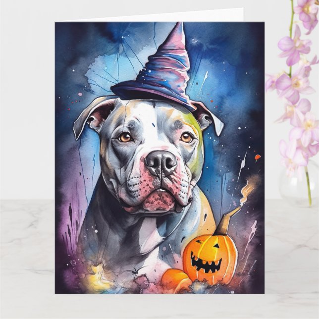 Halloween American Staffordshire Med Pumpa Kort (Orkide)