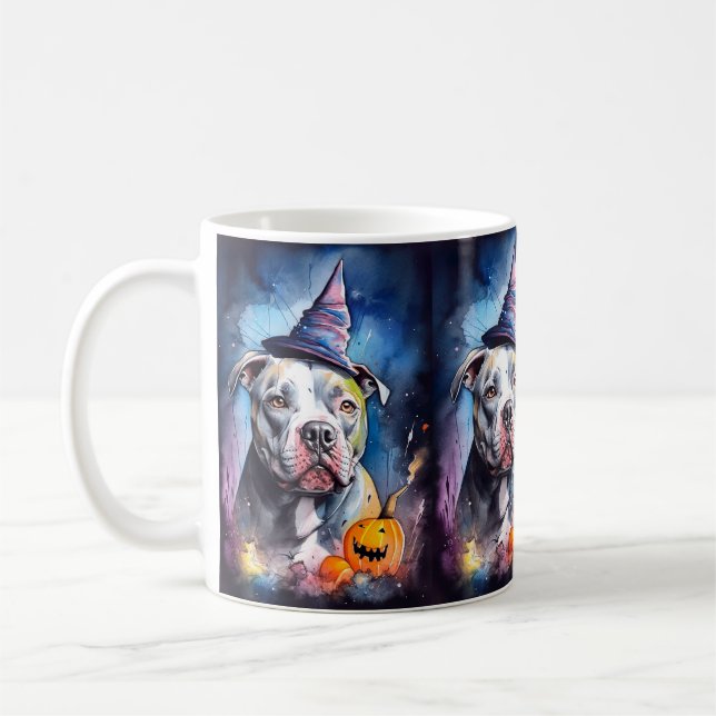 Halloween American Staffordshire Med Pumpor Kaffemugg (Vänster)