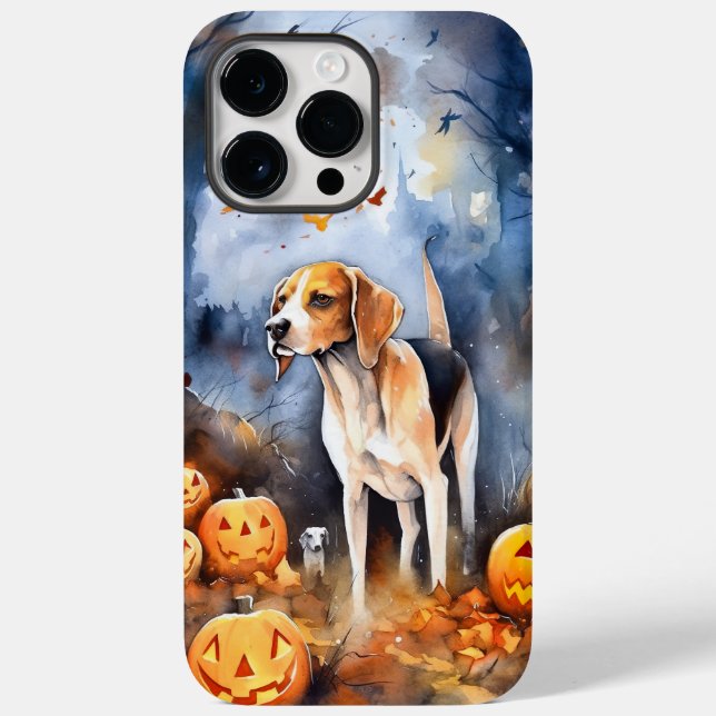 Halloween Amerikansk engelsk rävhund med pumpor (Baksida)