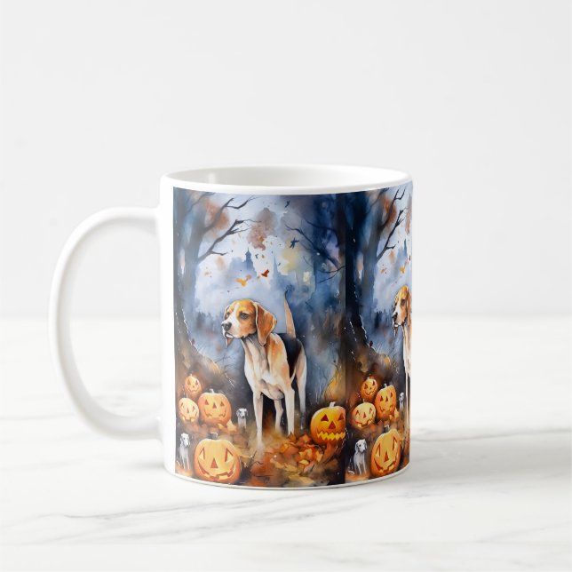 Halloween amerikansk engelsk rävhund med pumpor kaffemugg (Vänster)