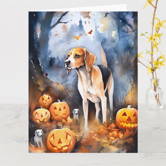 Halloween Amerikansk engelsk rävhund med pumpor Kort (Gul blomma)