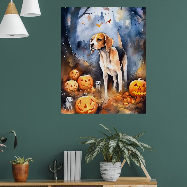 Halloween Amerikansk engelsk rävhund med pumpor Poster (Vardagsrum 1)