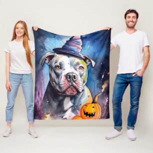 Halloween Amerikansk Staffordshire Med Pumpa Fleecefilt