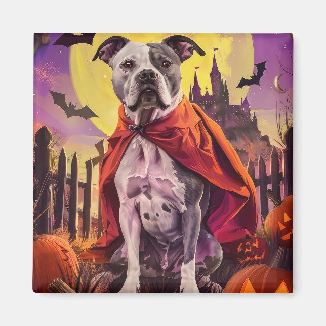 Halloween Amerikansk Staffordshire Pumpa Skräck Magnet (Framsidan)