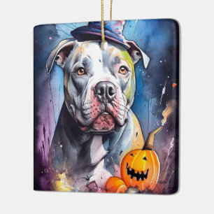 Halloween Amerikansk Staffordshire Terrier Med Pum Julgransprydnad Keramik