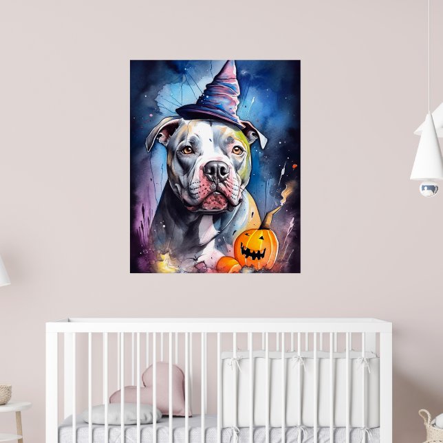 Halloween Amerikansk Staffordshire Terrier Med Pum Poster (Barnkammare 2)