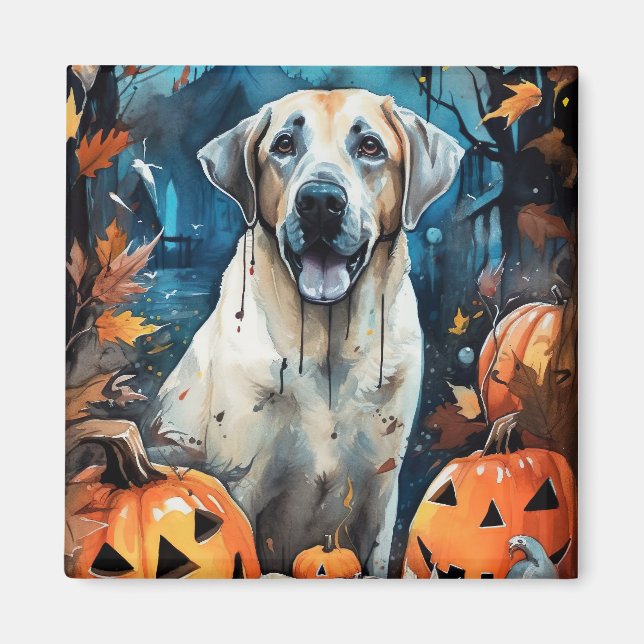 Halloween Anatolian Shepherd Med Pumpa Skräckinjag Magnet (Framsidan)