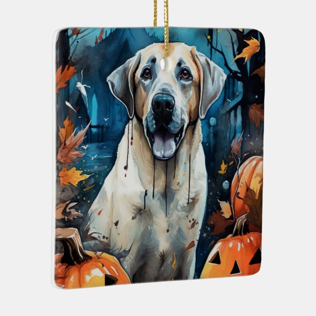 Halloween Anatolian Shepherd med Pumpkins Scary Julgransprydnad Keramik (Höger)