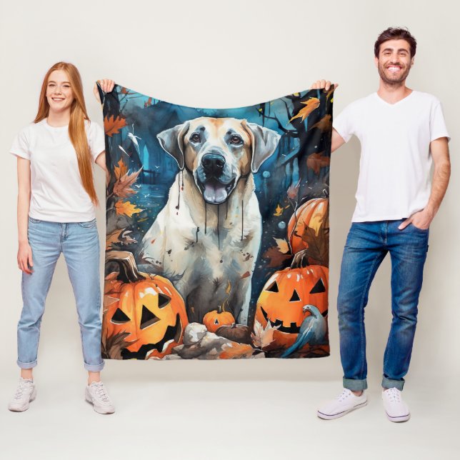 Halloween Anatolian Shepherd Med Pumpor Skräckinja Fleecefilt (På plats)