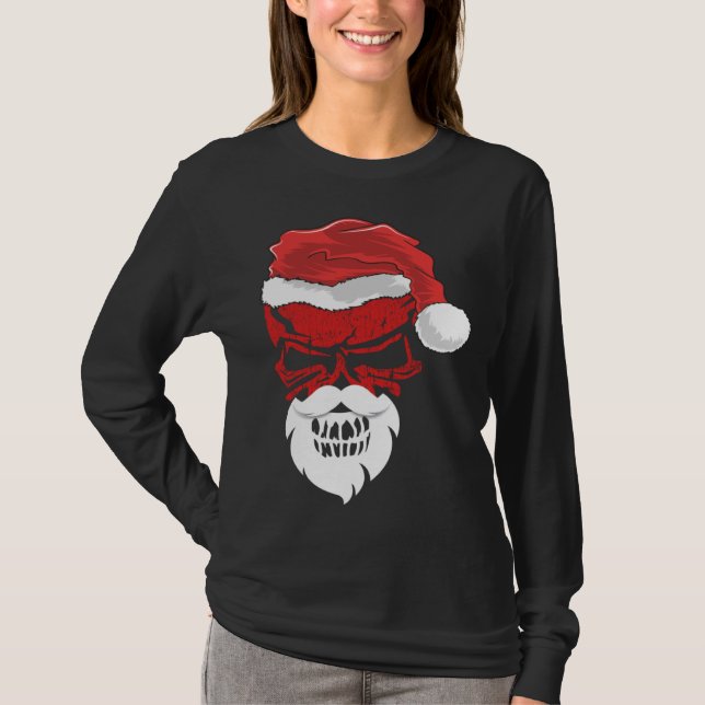 Halloween and Christmas Skull Graphic Tees Hallowe T Shirt (Framsida)