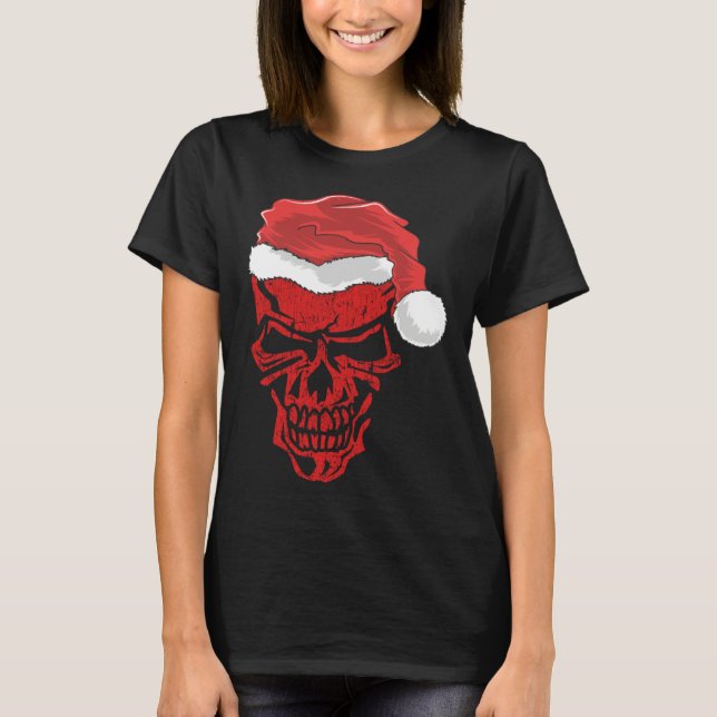 Halloween and Christmas Skull Graphic Tees Hallowe T Shirt (Framsida)