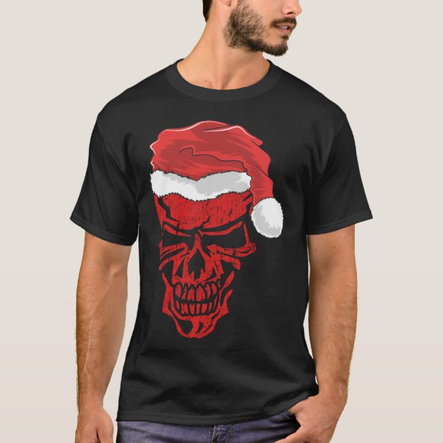Halloween and Christmas Skull Graphic Tees Hallowe T Shirt (Framsida)