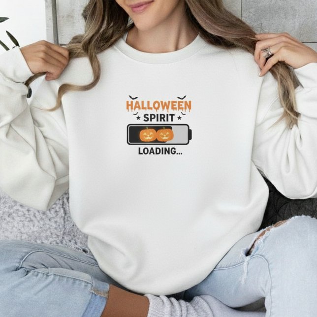 Halloween-anda Laddar Typografi Design Lång Ärmad Tröja (Halloween Spirit Loading Typography Design Sweatshirt
)