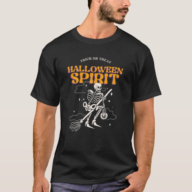 Halloween Ande Dräkt eller Godis T-Shirt (Framsida)