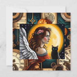 Halloween Angel och svart kattkort