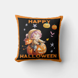 Halloween Anime Boy på en Pumpkin Kudde