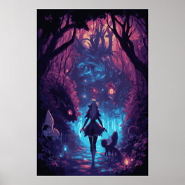 Halloween Anime Girl Night Scene Poster