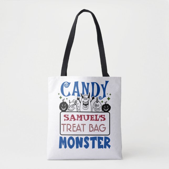 Halloween Anpassad Godispåse Monster Tote Bag Tygkasse (Framsida)