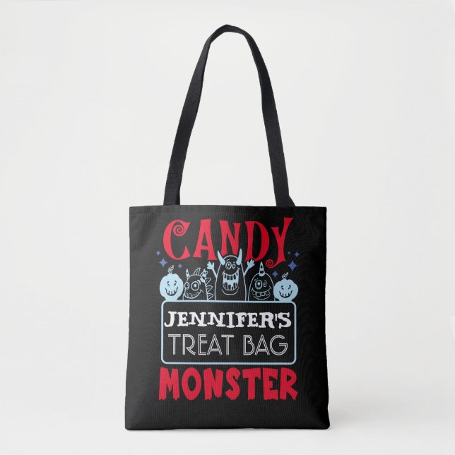 Halloween Anpassningsbar Candy Monster Tote Bag Tygkasse (Framsida)