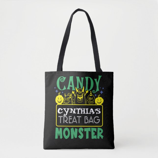 Halloween Anpassningsbar Candy Monster Tote Bag Tygkasse (Framsida)