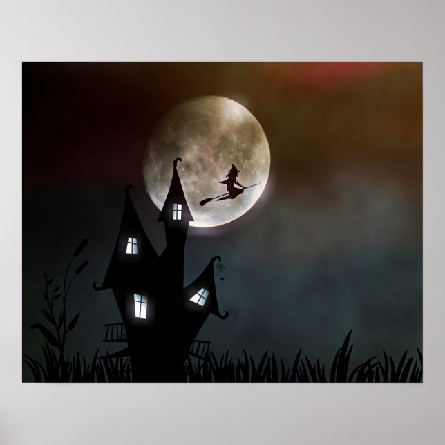 Halloween Anpassningsbar Coola Whimsical Witch Sil Poster (Framsidan)