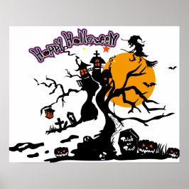 Halloween Anpassningsbar Coola Whimsical Witch Sil Poster