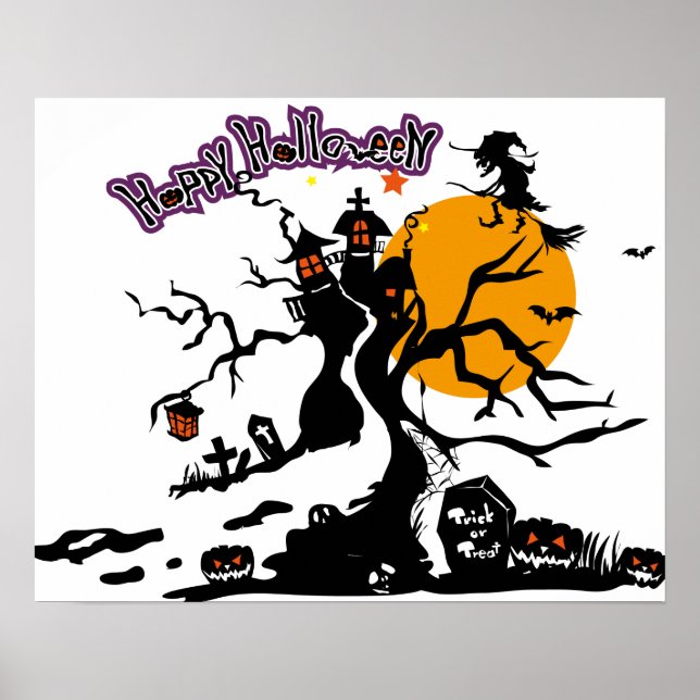 Halloween Anpassningsbar Coola Whimsical Witch Sil Poster (Framsidan)