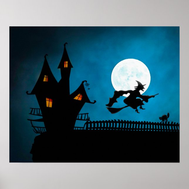 Halloween Anpassningsbar Coola Whimsical Witch Sil Poster (Framsidan)